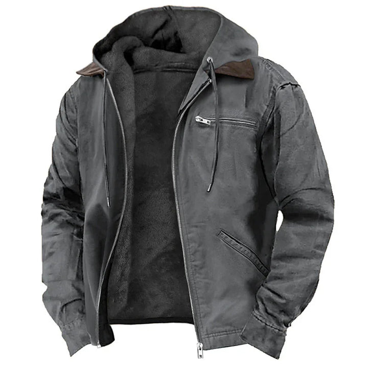 Chaquetas cálidas de hombre con capucha, cremallera, sólido, forro polar, casual, multi bolsillos, sudaderas con capucha, abrigos, prendas de vestir exteriores para otoño e invierno