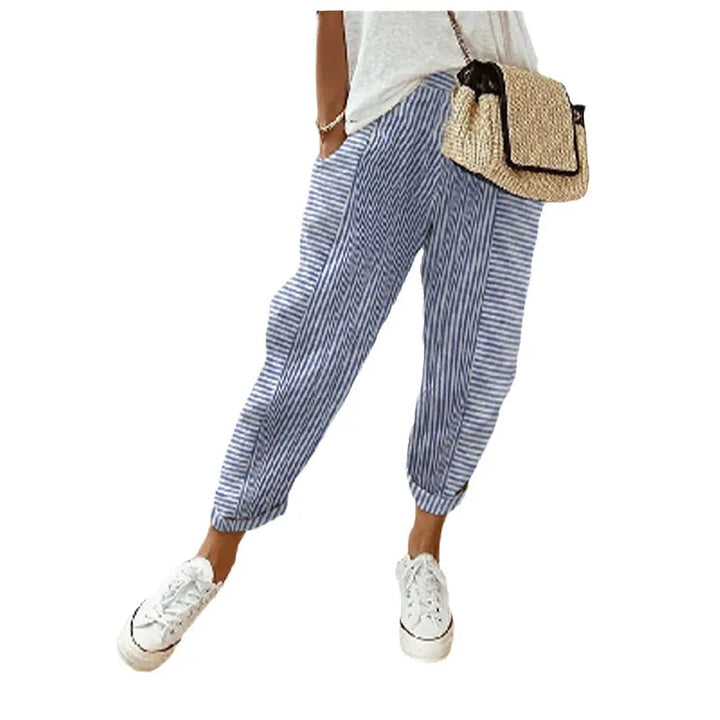 Pantalones de rayas verticales para mujer, pantalones de corte holgado a rayas, pantalones estampados con cordón ajustable, ropa de calle