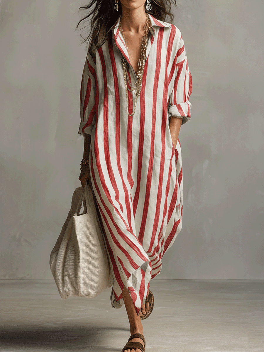 Camisa casual a rayas y vestido maxi de estilo bohemio