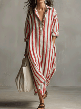 Camisa casual a rayas y vestido maxi de estilo bohemio