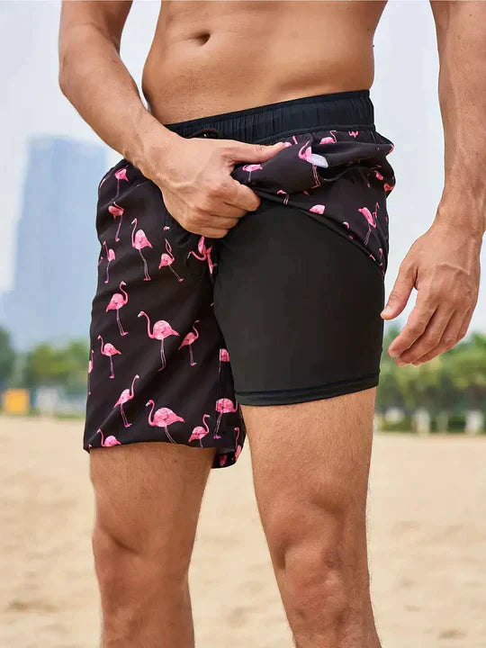 Shorts de baño de secado rápido con compresión interna para hombres