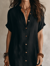 Vestido midi negro bohemio moderno de corte relajado