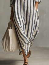 Camisa casual a rayas y vestido maxi de estilo bohemio