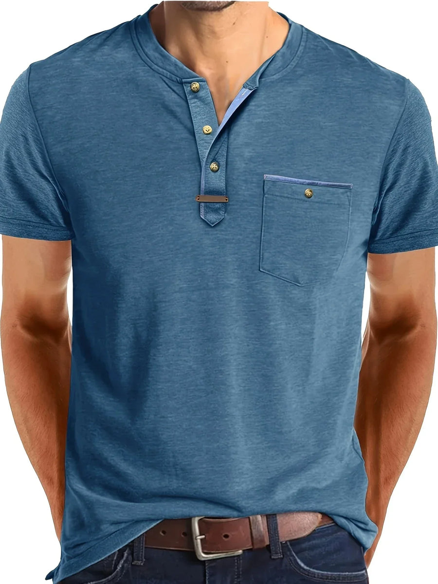 Saxon - Elegante Camiseta de Cuello Redondo con Bolsillo