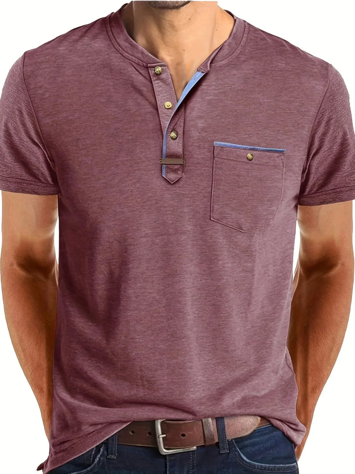 Saxon - Elegante Camiseta de Cuello Redondo con Bolsillo