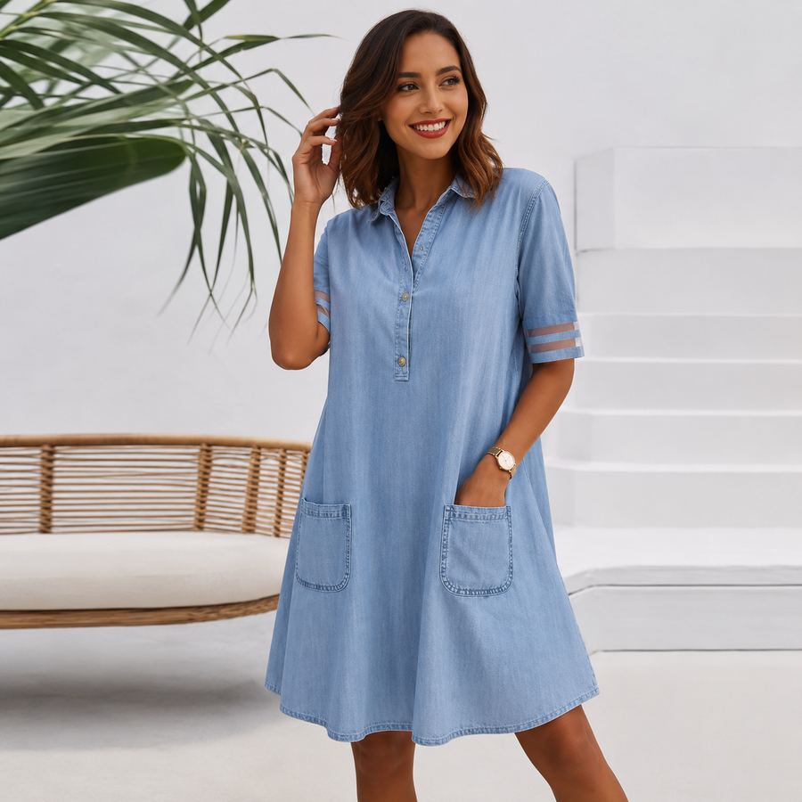 Ana&José™ | Vestido Camisero Efecto Denim que Disimula el Vientre