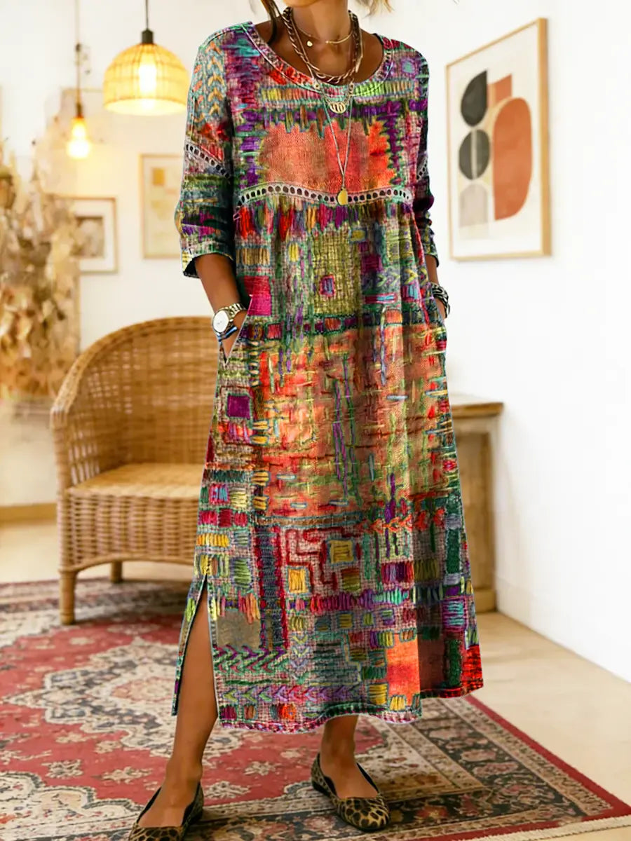 Ana&José™ | Vestido Denim con Patchwork Étnico