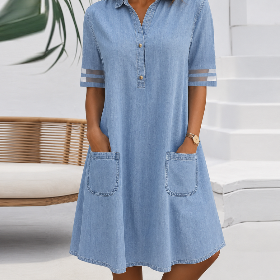 Ana&José™ | Vestido Camisero Efecto Denim que Disimula el Vientre