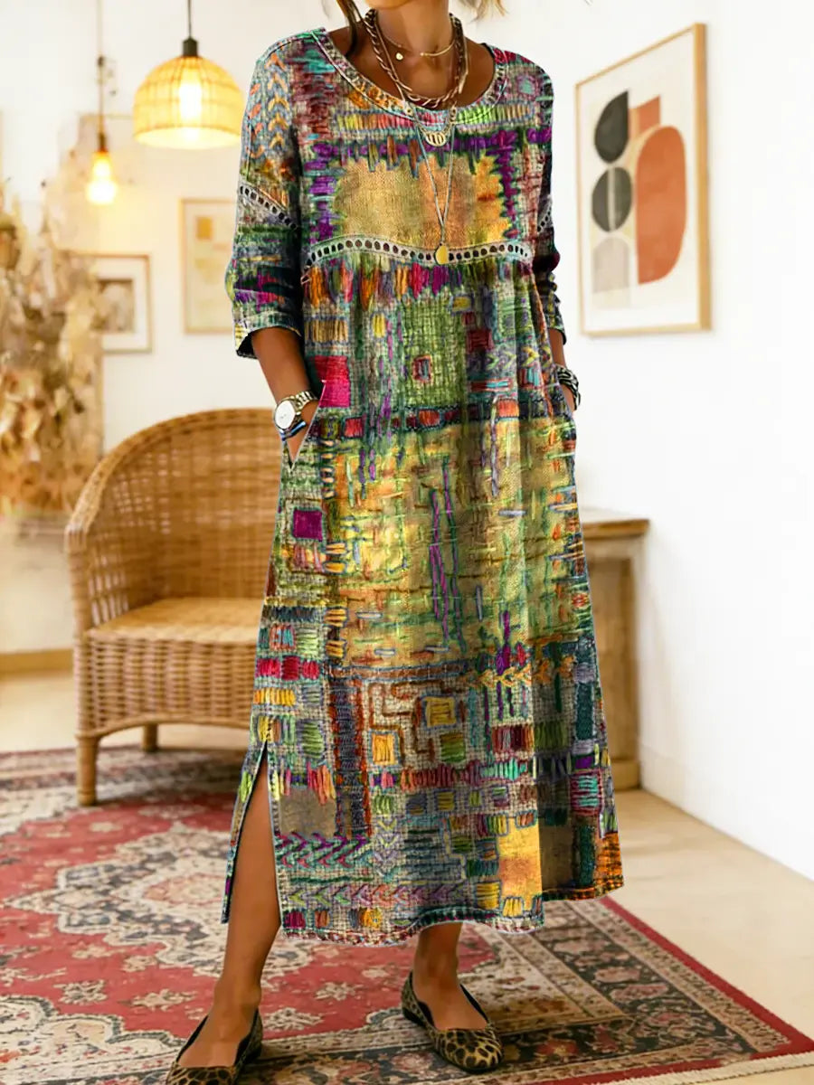 Ana&José™ | Vestido Denim con Patchwork Étnico