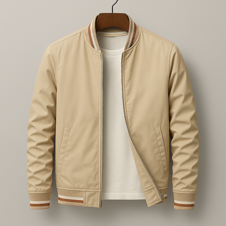 Chaqueta Bomber de Hombre con Cremallera y Cuello de Canalé y Bolsillos Frontales