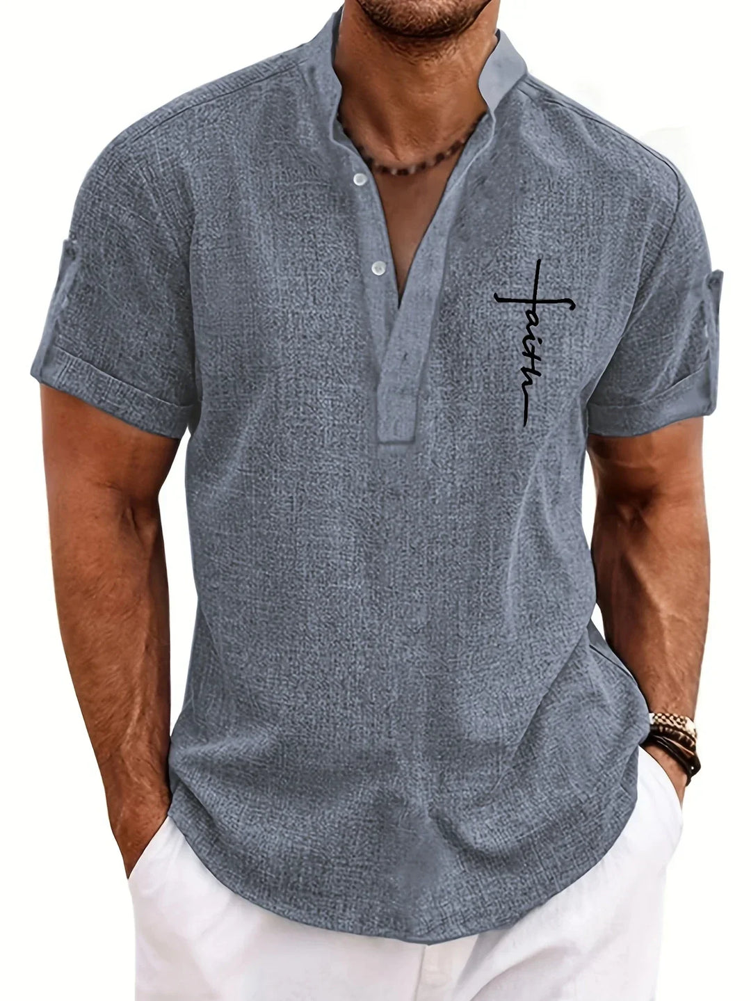 Elliott – Camisa Elegante de Manga Corta con Cuello Alto