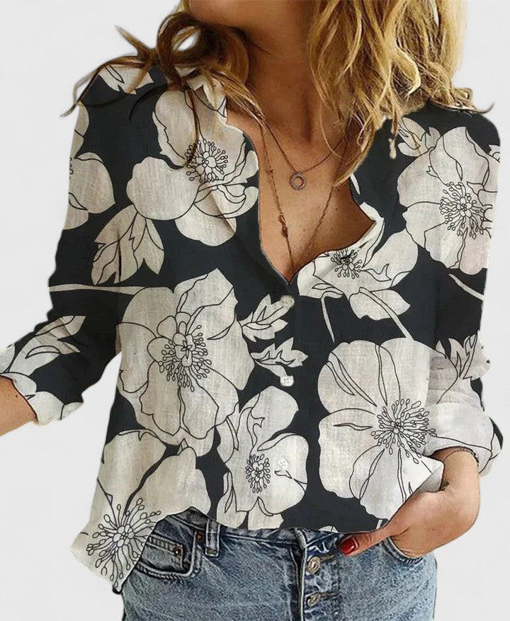 Ana&José™ | Camisa de lino con botones y cuello solapa para mujer