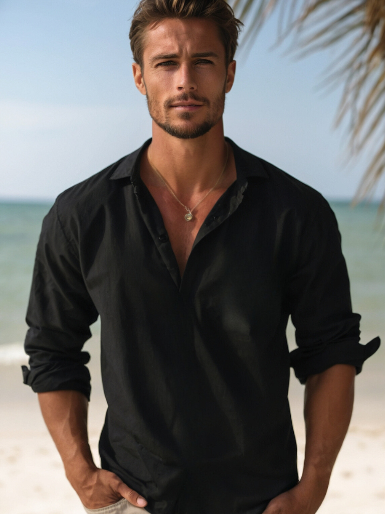 Camisa Casual de Verano para Hombre, Tejido Transpirable