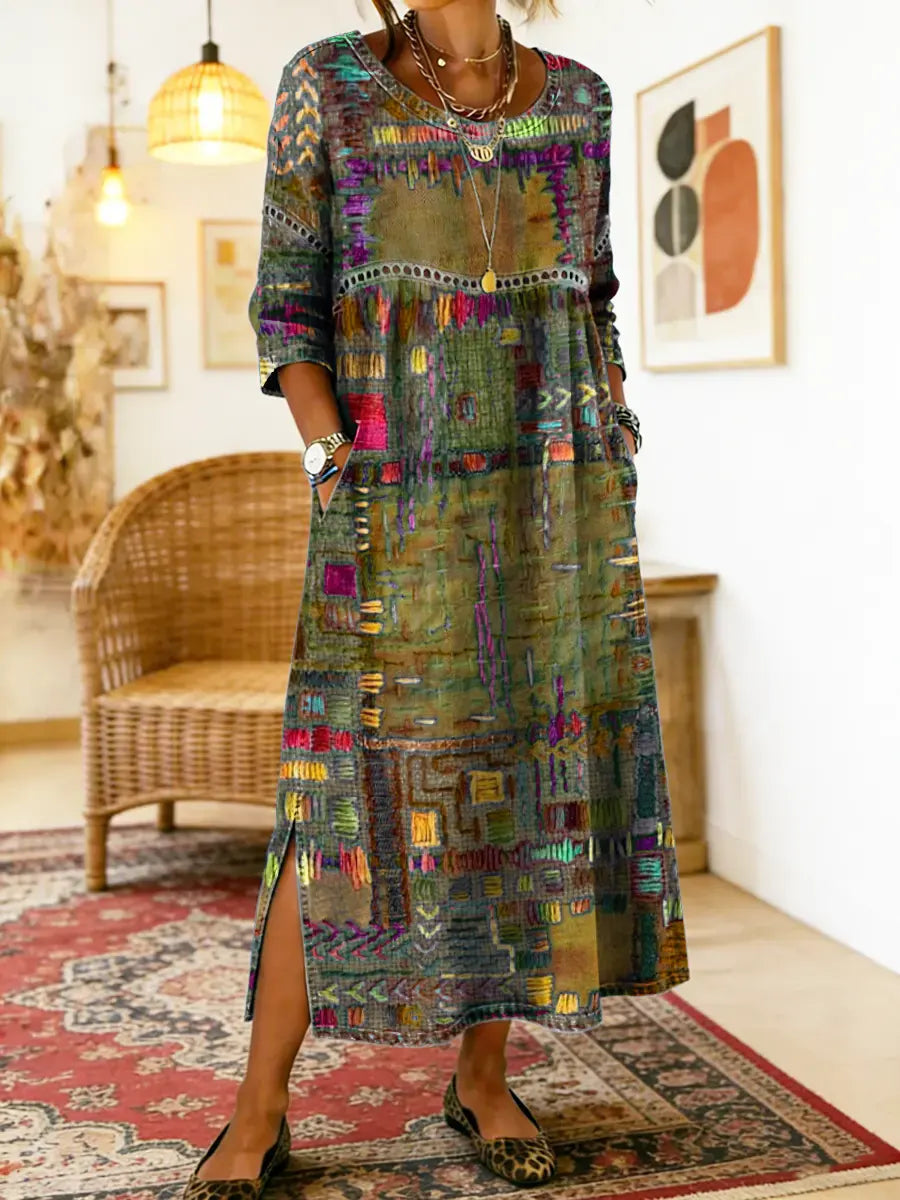 Ana&José™ | Vestido Denim con Patchwork Étnico