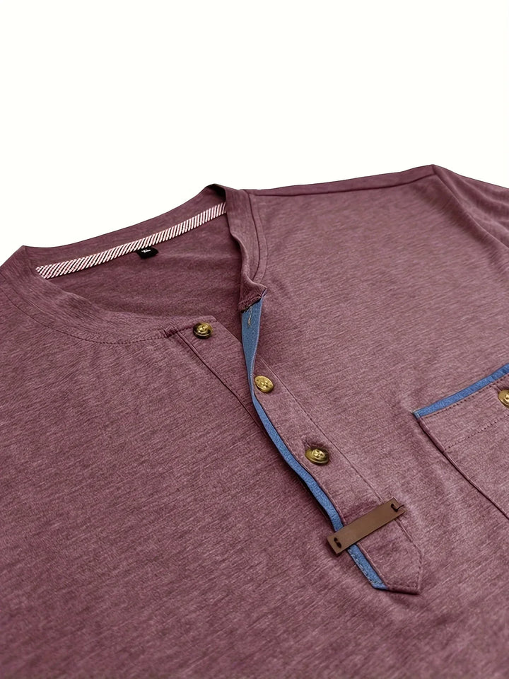 Saxon - Elegante Camiseta de Cuello Redondo con Bolsillo