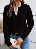 Julia – Jersey elegante de punto con detalle de encaje