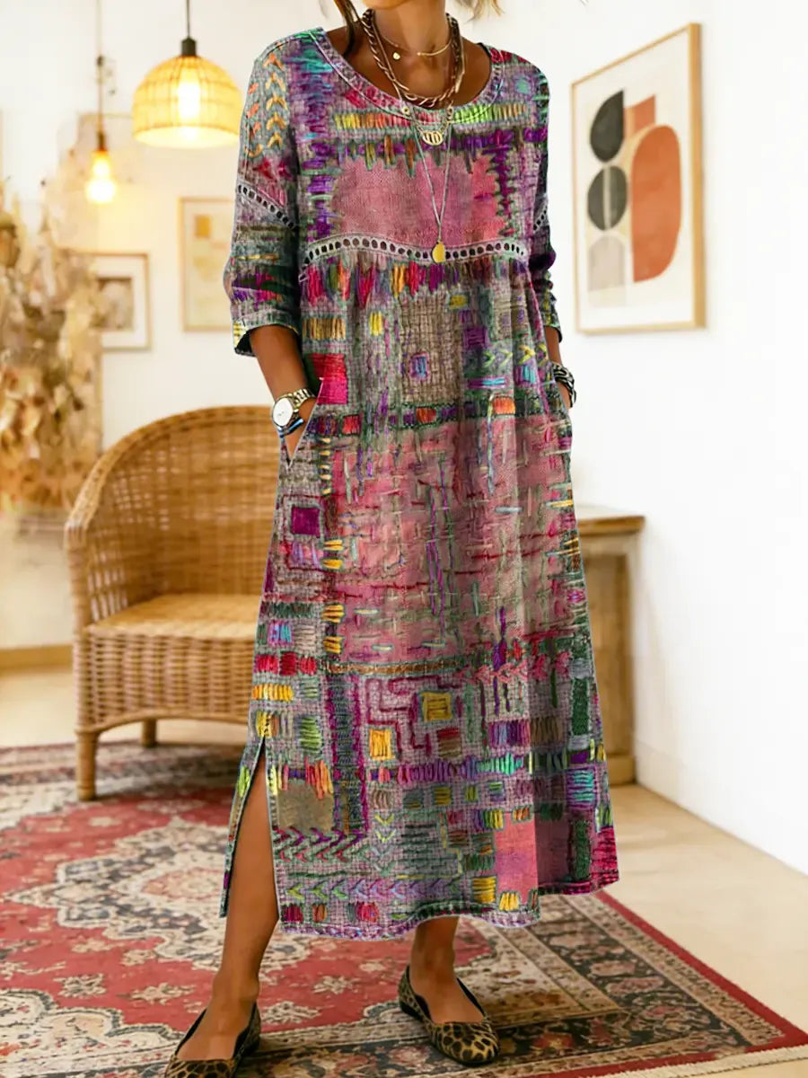 Ana&José™ | Vestido Denim con Patchwork Étnico