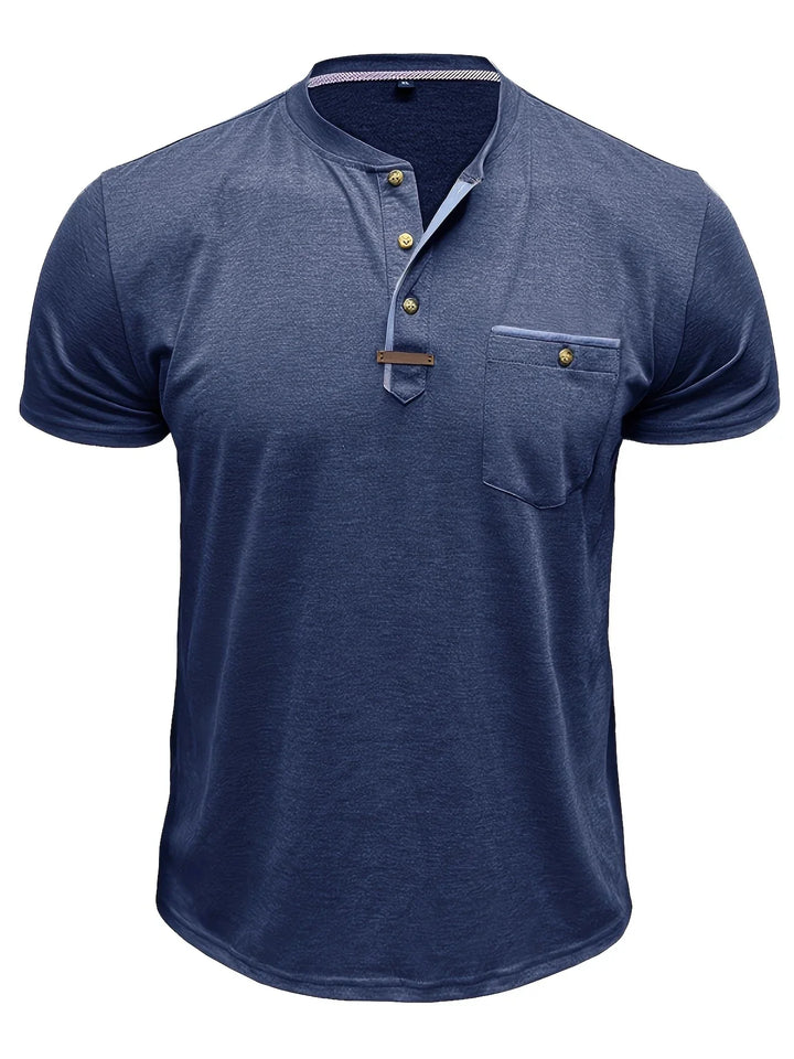 Saxon - Elegante Camiseta de Cuello Redondo con Bolsillo