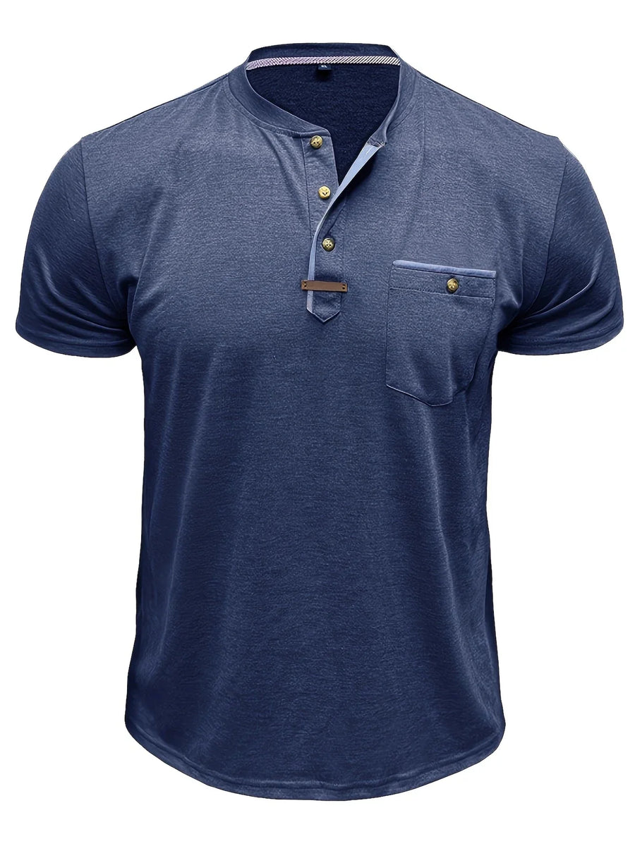 Saxon - Elegante Camiseta de Cuello Redondo con Bolsillo
