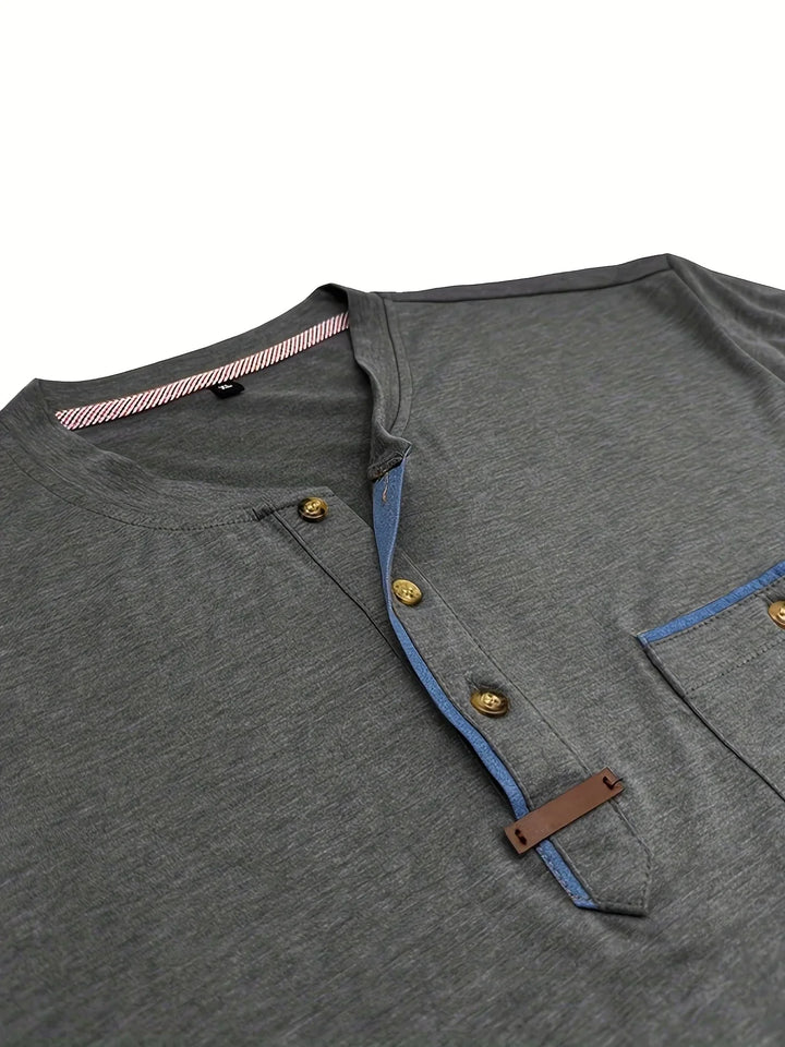Saxon - Elegante Camiseta de Cuello Redondo con Bolsillo