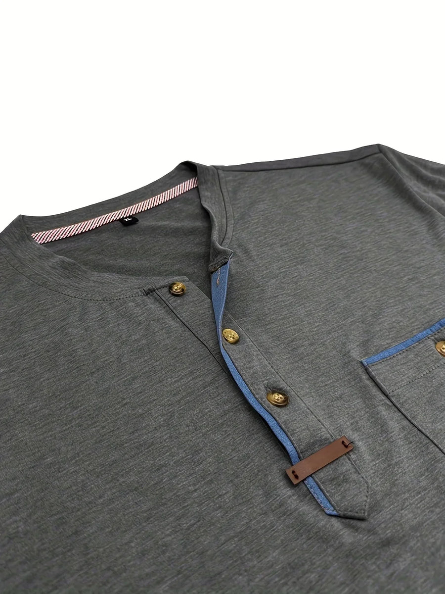 Saxon - Elegante Camiseta de Cuello Redondo con Bolsillo