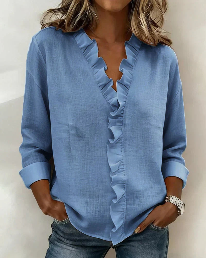 Ana&José | BLUSA CON CUELLO DE VOLANTES EN V PARA MUJER
