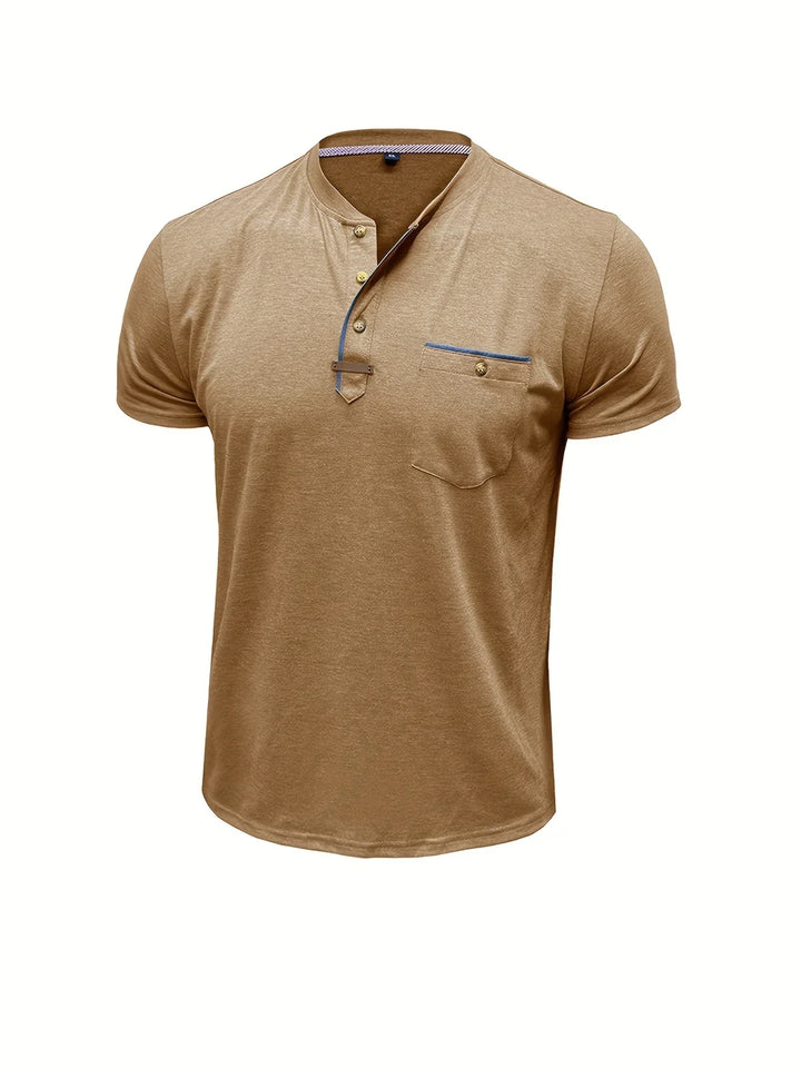 Saxon - Elegante Camiseta de Cuello Redondo con Bolsillo