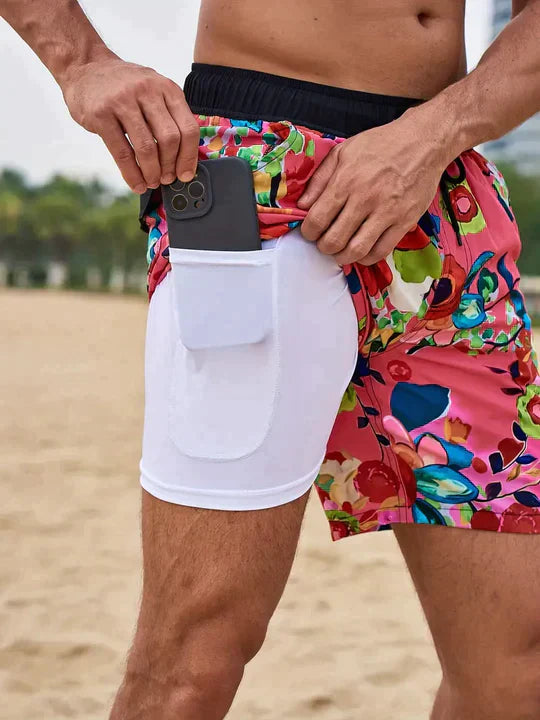 Shorts de baño de secado rápido con compresión interna para hombres