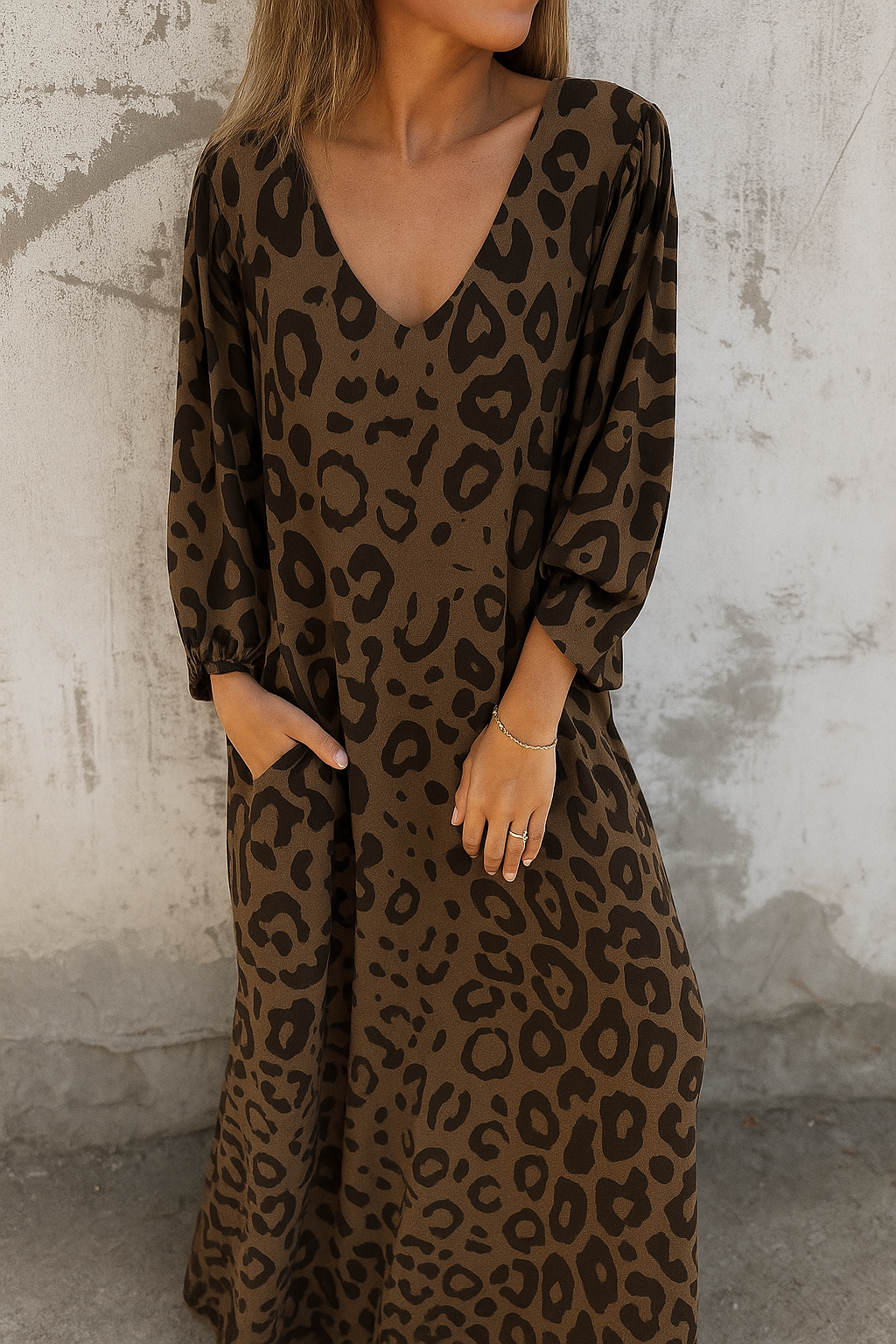 Abril - Vestido largo de estampado salvaje con bolsillos