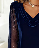 Amelia - Blusa con cuello drapeado y paneles semitransparentes