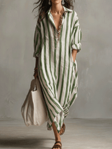 Camisa casual a rayas y vestido maxi de estilo bohemio