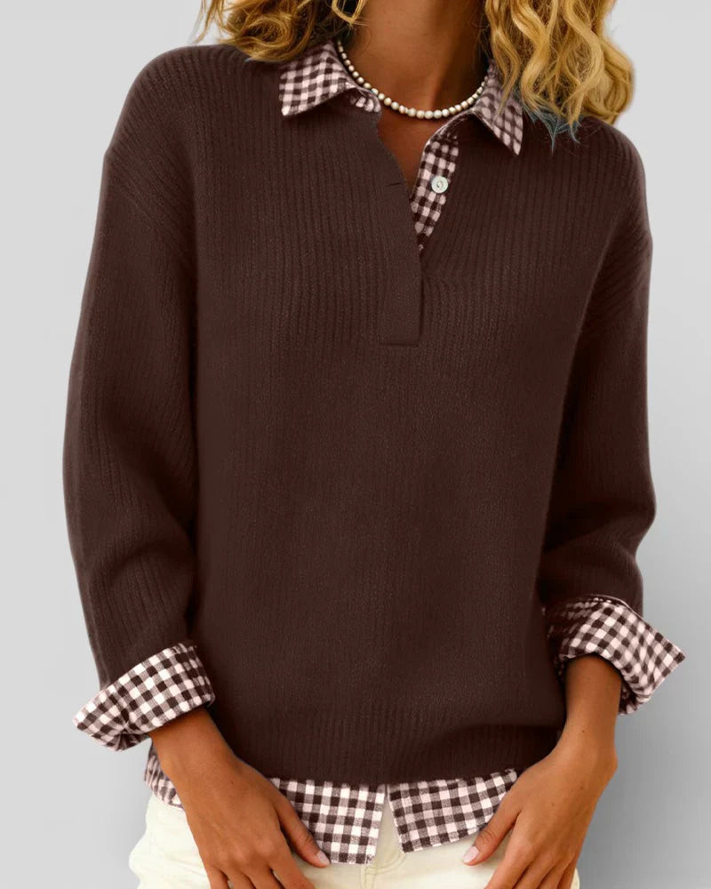 Berta – Jersey de punto con detalle de camisa a cuadros