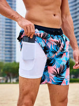 Shorts de baño de secado rápido con compresión interna para hombres