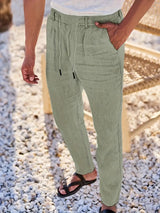 NICHOLS | PANTALONES LARGOS DE LINO CON CORDÓN