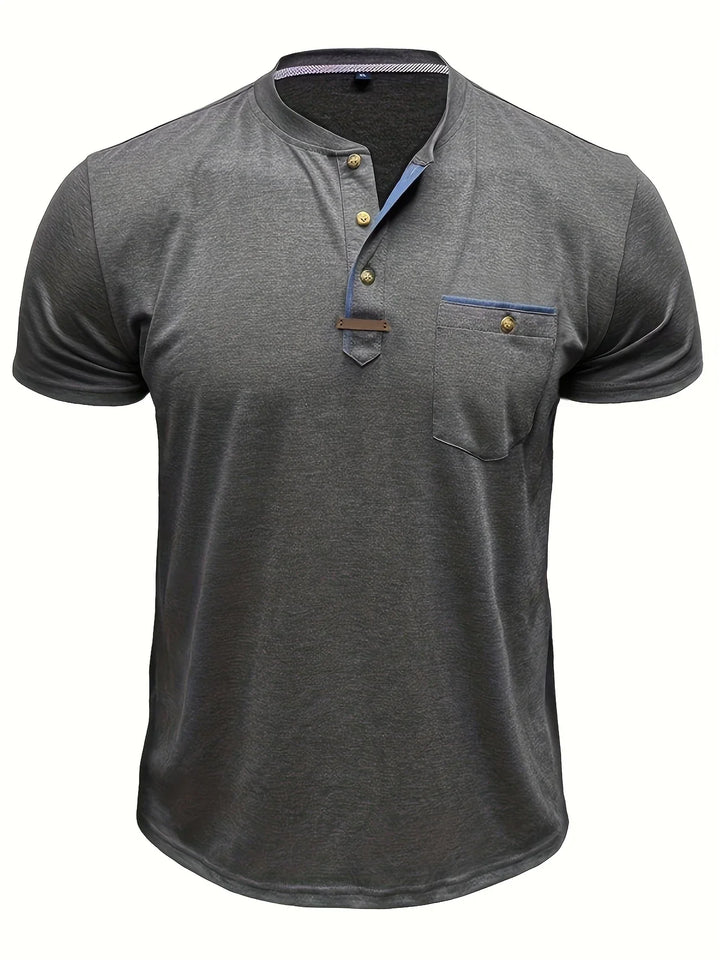 Saxon - Elegante Camiseta de Cuello Redondo con Bolsillo
