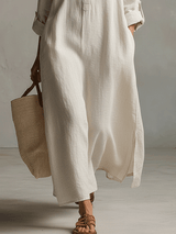 Vestido camisero maxi vintage ligero en crema natural