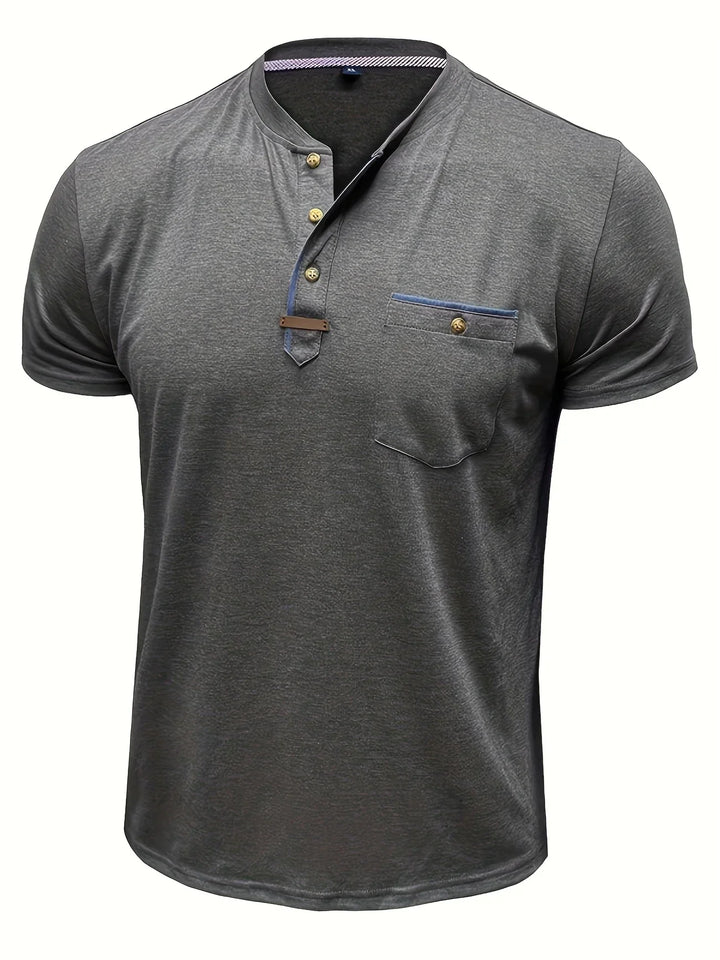 Saxon - Elegante Camiseta de Cuello Redondo con Bolsillo