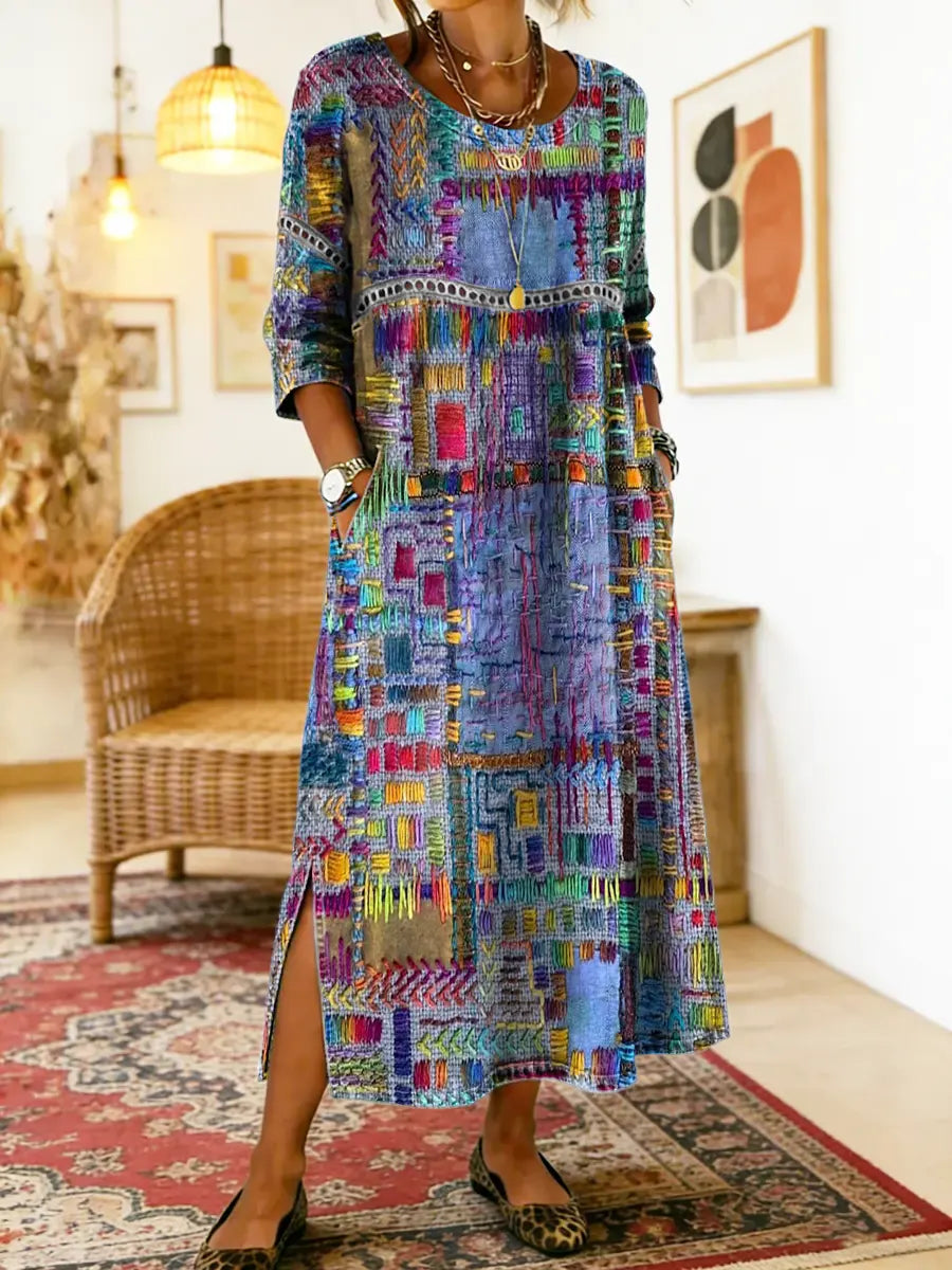 Ana&José™ | Vestido Denim con Patchwork Étnico