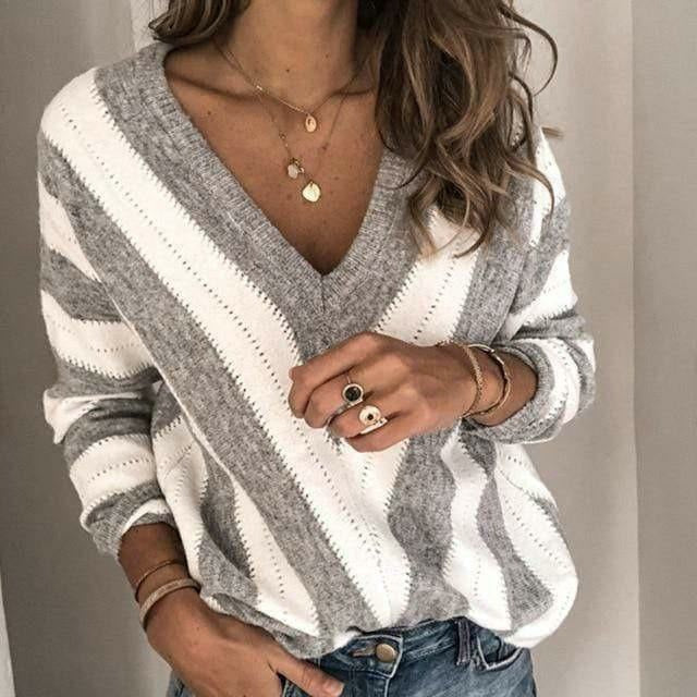 Ana&José | JERSEY DE RAYAS CON CUELLO DE PICO PARA MUJER
