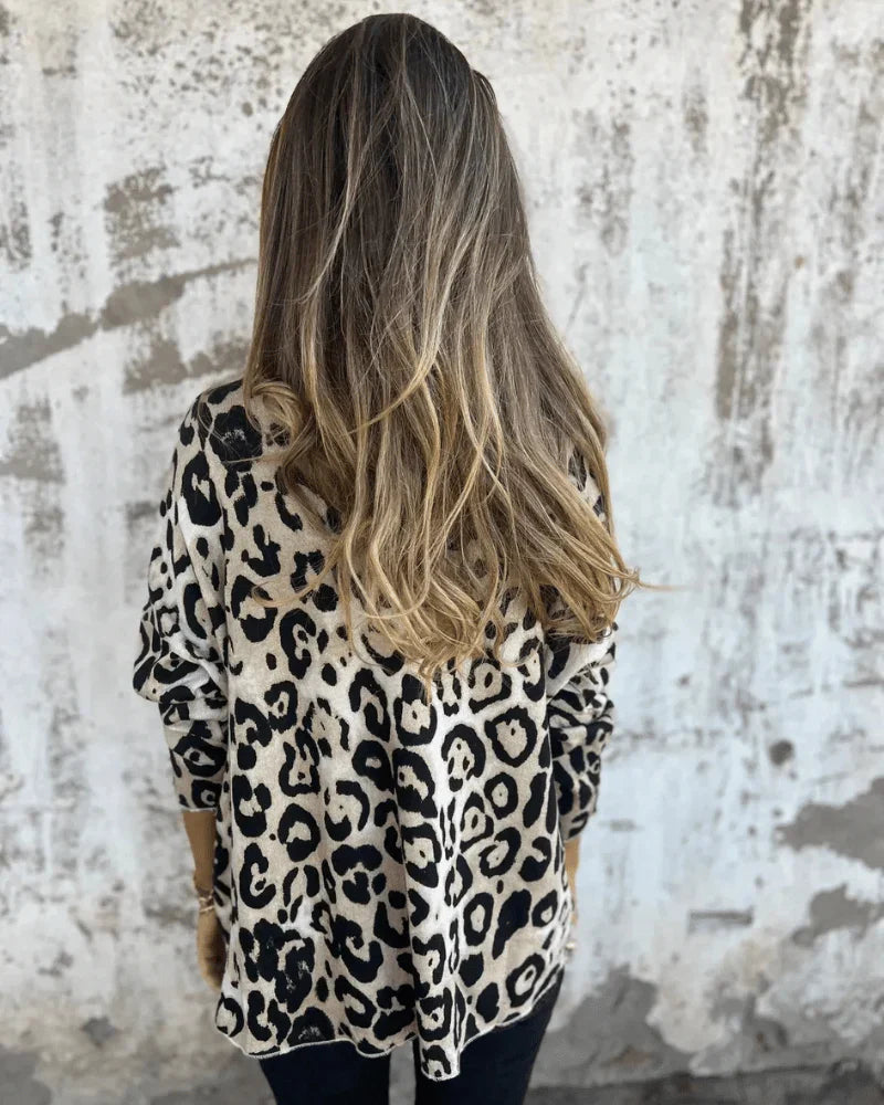 Elvira - Blusa casual con estampado de leopardo