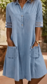 Ana&José™ | Vestido Camisero Efecto Denim que Disimula el Vientre