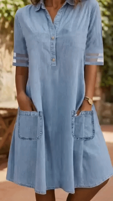 Ana&José™ | Vestido Camisero Efecto Denim que Disimula el Vientre