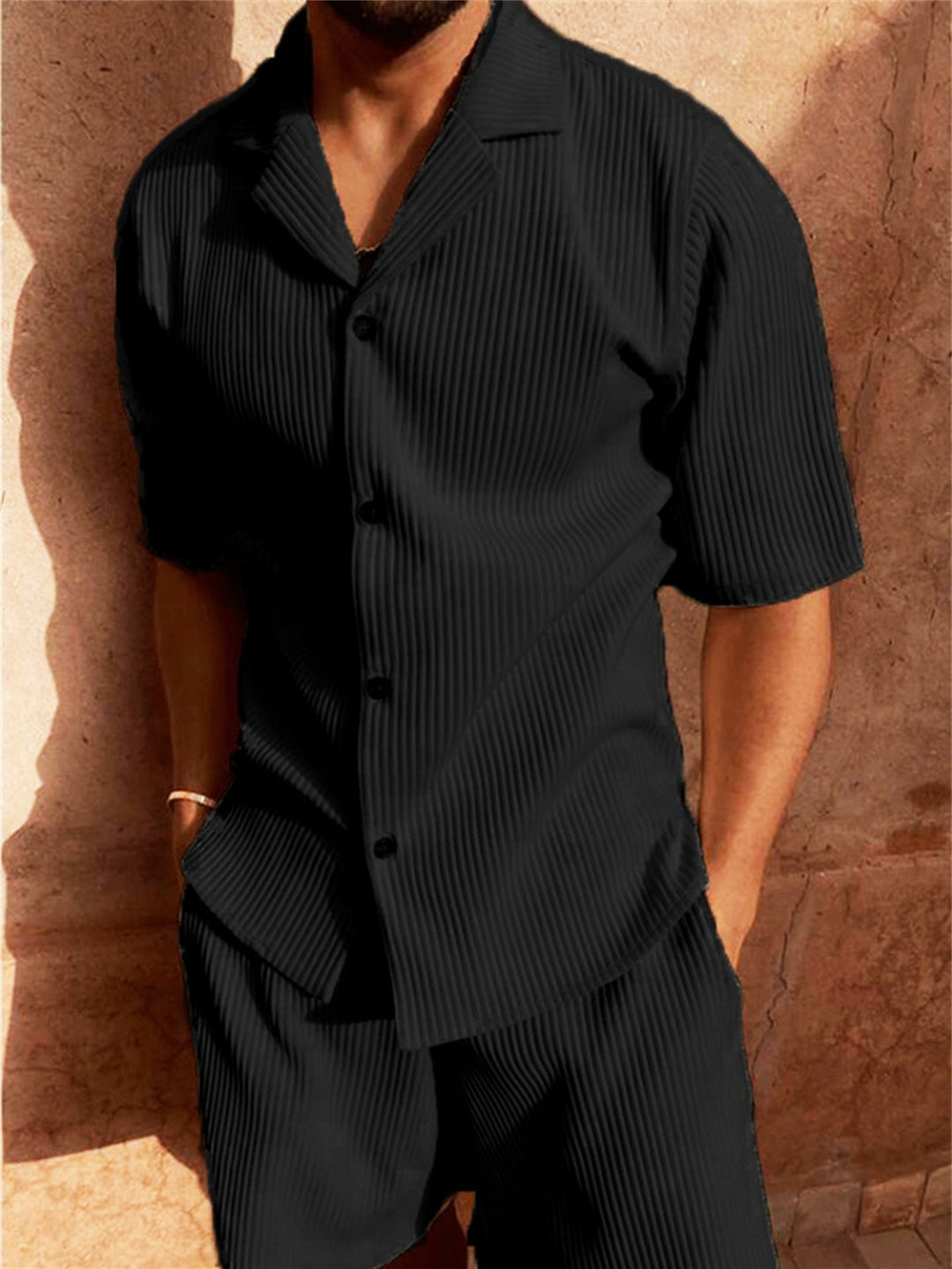 Conjunto de Camisa y Pantalones Cortos Relajados para Hombres
