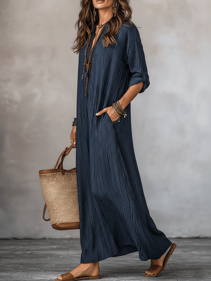 Vestido maxi holgado índigo de estilo nómada