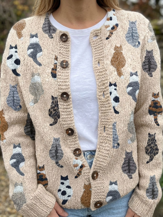 Ana&José | CÁRDIGAN CON ESTAMPADO DE GATOS PARA MUJER