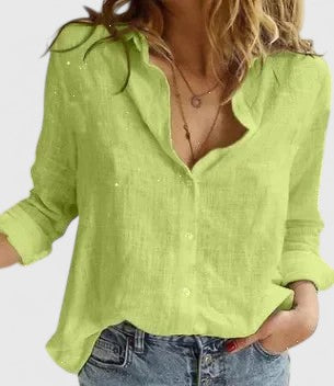 Ana&José™ | Camisa de lino con botones y cuello solapa para mujer