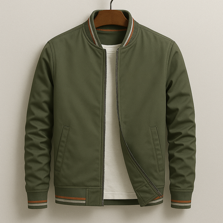 Chaqueta Bomber de Hombre con Cremallera y Cuello de Canalé y Bolsillos Frontales
