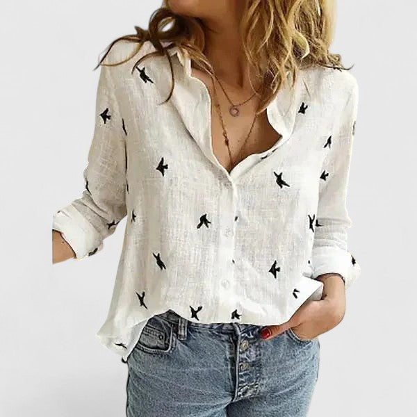 Ana&José™ | Camisa de lino con botones y cuello solapa para mujer