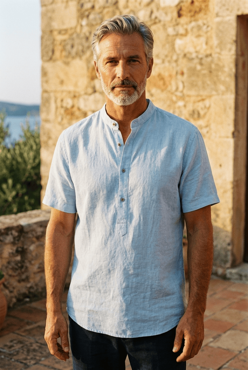 LAURENT MONACO | CAMISA DE CUELLO MAO PARA HOMBRES