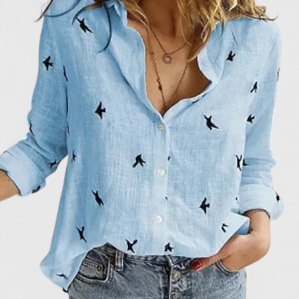 Ana&José™ | Camisa de lino con botones y cuello solapa para mujer